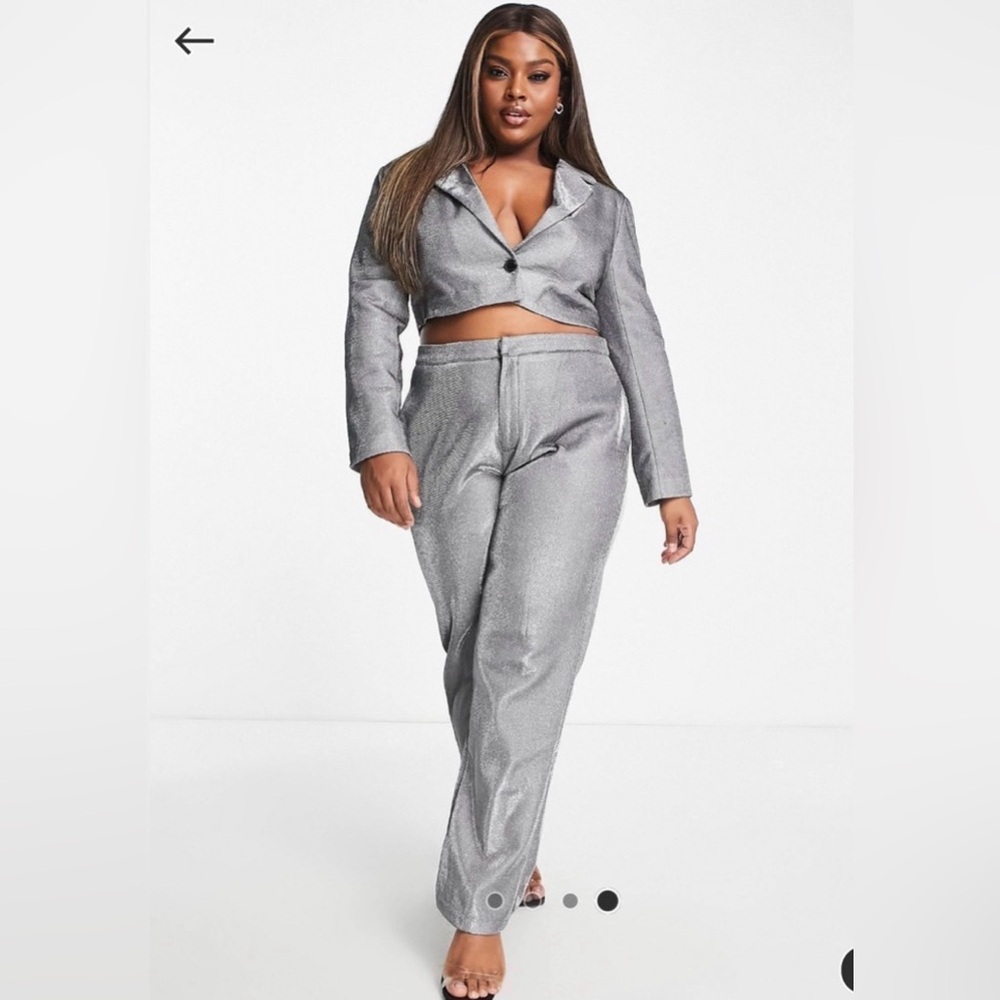 Simmi London Plus Glitter Cropped Blazer and Tailor Pant Set